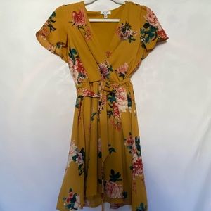 AUW Mustard Yellow Floral Dress w/ tie